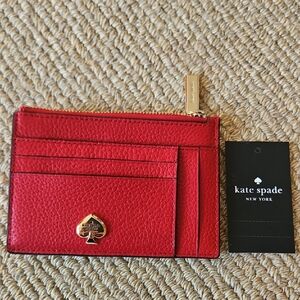 NEW Kate Spade Cherry Red Pebbled Leather Kayla Large Slim Cardholder